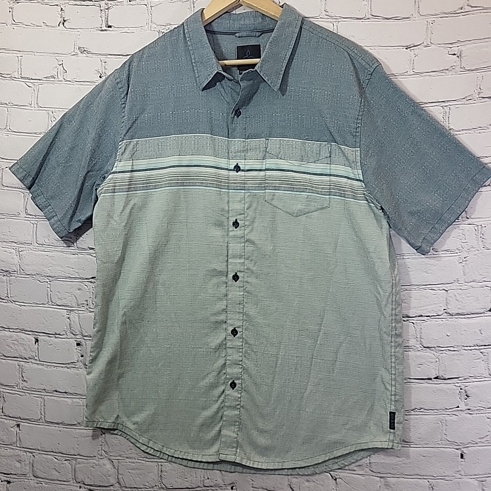 prAna Shirt Mens XL Blue Casual Short Sleeve Hiking Stretch Lightweight Breathe